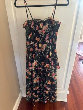 Altar'd State Navy Floral Smocked Midi Dress